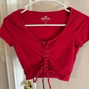 Hollister Red Lace-Up Scoop Baby Tee